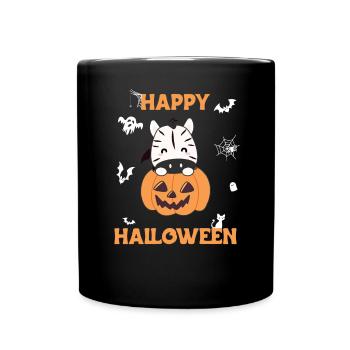 zebra in pumpkin cute zebras Happy Halloween - Full Colour Mug - black - Front