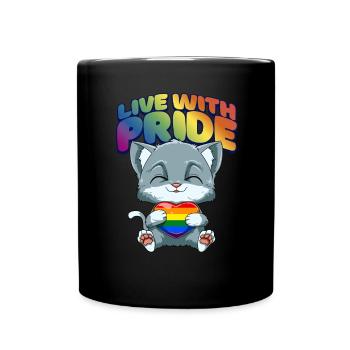 Leben mit Stolz LGBTQ Herz - Katze Umarmung LGBTQ - Tasse einfarbig - Schwarz - Vorne