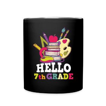 Hello 7th Grade Vibes Retro Groovy Women Happy - Full Colour Mug - black - Front