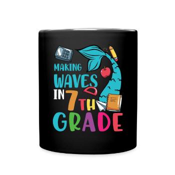Wellen schlagen in der 7. Klasse Retro Groovy Frauen - Tasse einfarbig - Schwarz - Vorne