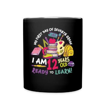My First Day Of 7th Grade Retro Groovy Women - Full Colour Mug - black - Front