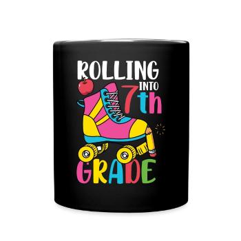 Rolling Into7th Grade Vibes Retro Groovy Women - Full Colour Mug - black - Front
