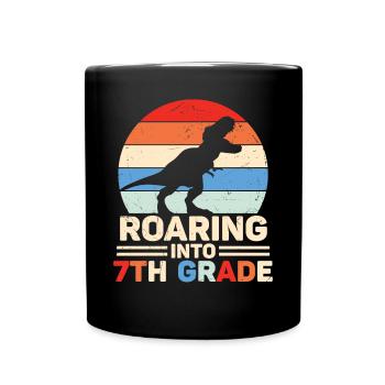 Roaring Into7th Grade vibes Retro Groovy Femmes - Mug uni - noir - Devant