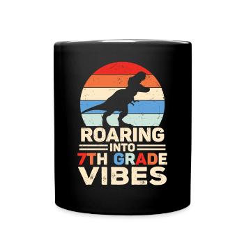 Roaring Into7th Grade vibes Retro Groovy Femmes - Mug uni - noir - Devant
