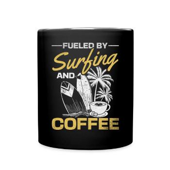 Surfen im Wasser, angetrieben durch Surfen und - Tasse einfarbig - Schwarz - Vorne