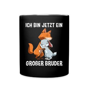 Großer Bruder Shirt - Geschwister Fuchs und Hase - Tasse einfarbig - Schwarz - Vorne