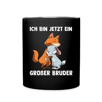 Fuchs Großer Bruder Geschenk - Hase Kleine - Tasse einfarbig - Schwarz - Vorne