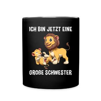 Löwe Große Schwester Junge - Geschwisterkind - Tasse einfarbig - Schwarz - Vorne