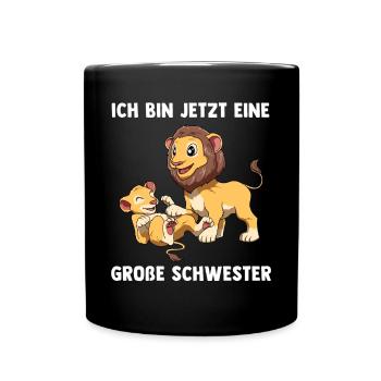Ich bin jetzt eine Große Schwester Shirt - Löwen - Tasse einfarbig - Schwarz - Vorne