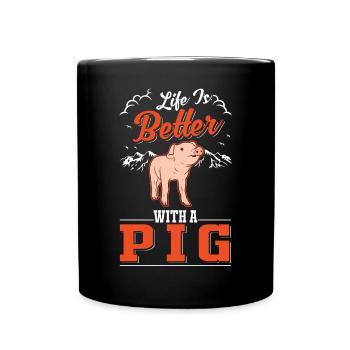 Life is better with a Pig pigs - Full Colour Mug - black - Front