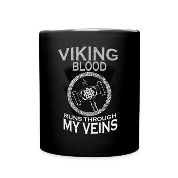 Viking Hammer - Wikingerblut fließt durch meine - Tasse einfarbig - Schwarz - Vorne