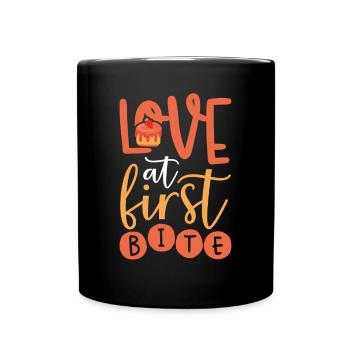 Liebe Auf Den Ersten Biss Kuchen - Tasse einfarbig - Schwarz - Vorne