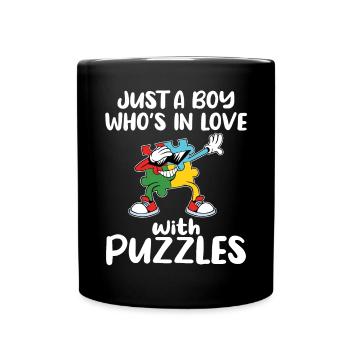 Nur ein Junge, der sich in rätselhafte, das Puzzle - Tasse einfarbig - Schwarz - Vorne