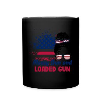 Messy Bun And Loaded - Full Colour Mug - black - Front