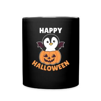 Penguin Happy Halloween Pumpkin Bat Costume - Full Colour Mug - black - Front
