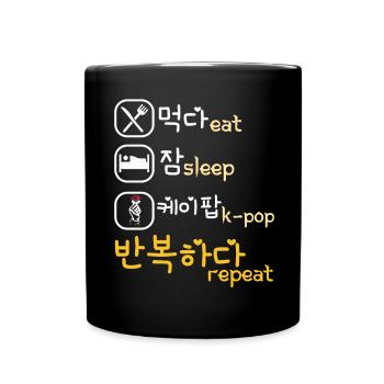 Essen Sie Schlaf kpop wiederholt Finger Herz korea - Tasse einfarbig - Schwarz - Vorne