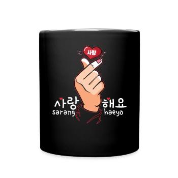 Saranghaeyo Koreanisches Finger Herz süßes Kpop -Z - Tasse einfarbig - Schwarz - Vorne
