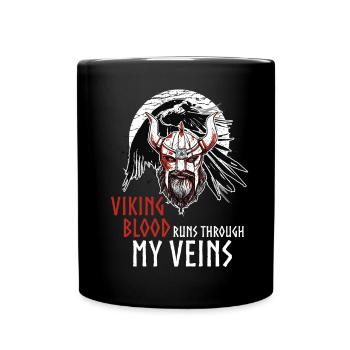 Wikingerblut rennt durch meine Adern Odins Raben - Tasse einfarbig - Schwarz - Vorne