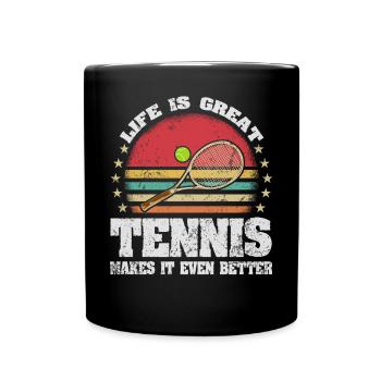 La vie est géniale Le tennis le rend meilleur tennis rétro - Mug uni - noir - Devant