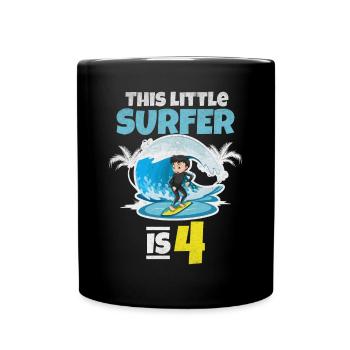 Surfing Boy - Dieser kleine Surfer ist 4 Jahre alt - Tasse einfarbig - Schwarz - Vorne