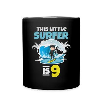 Surfen: Dieser kleine Surfer ist 9 Jahre Surfer - Tasse einfarbig - Schwarz - Vorne