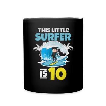 Surfen: Dieser kleine Surfer ist 10 Jahre Surfer - Tasse einfarbig - Schwarz - Vorne