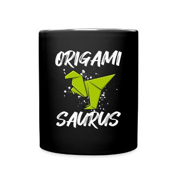 Origami Saurus / Dino, Dinosaurier Papier falten - Tasse einfarbig - Schwarz - Vorne
