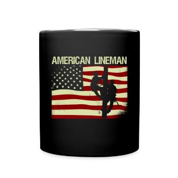 Patriotic Electrician American Flag Lineman - Full Colour Mug - black - Front