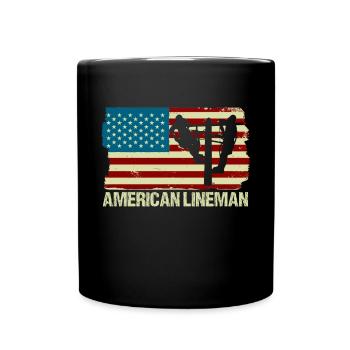 Lineman American Flag Lineworker - Full Colour Mug - black - Front