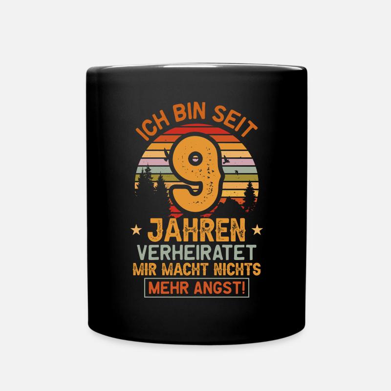 Keramikhochzeit 9 Jahre Verheiratet Hochzeitstag - Tasse einfarbig - Schwarz