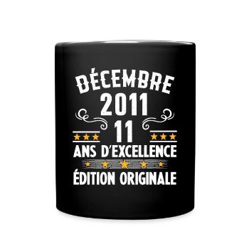 11 Ans Anniversaire Vintage Né(e) en Décembre 2011 - Mug uni - noir - Devant