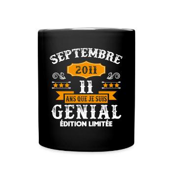 11 Ans Anniversaire Vintage Né(e) Septembre 2011 - Mug uni - noir - Devant