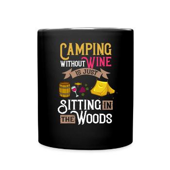 Camping Wine Drinker Beginner Camper Hiking - Full Colour Mug - black - Front