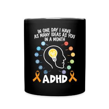 ADHD Warrior Embrace Neurodiversity ADHD Awareness - Full Colour Mug - black - Front