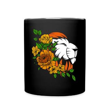 Löwenkopf Leo Astrologie Sternzeichen Blume Ästhet - Tasse einfarbig - Schwarz - Vorne