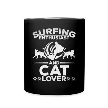 Surf enthusiast and cat lover I Water surfer - Full Colour Mug - black - Front