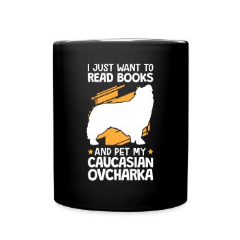 Petting and reading Ovcharka Caucasian dog - Full Colour Mug - black - Front
