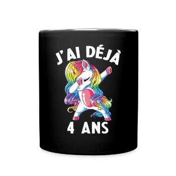 J ai Déja 4 Ans Cadeau Anniversaire Fille Licorne - Mug uni - noir - Devant
