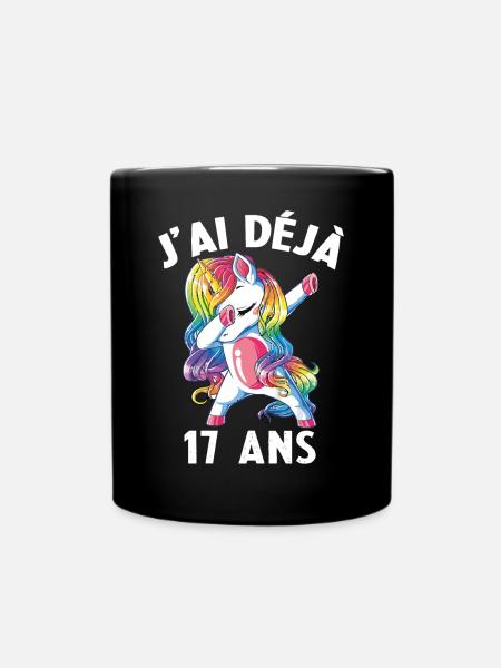 J'ai Déja 17 Ans Cadeau Anniversaire Fille Licorne - Mug uni - noir