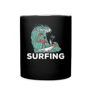 Surfboard Surfer Flamingo Surfer Funny Surfing - Full Colour Mug - black - Front