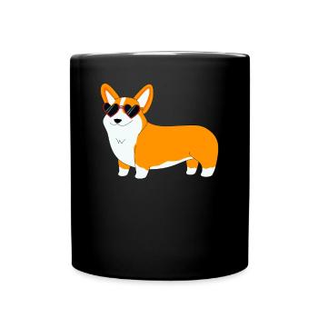 Welsh Corgi mit Sonnenbrille - Tasse einfarbig - Schwarz - Vorne
