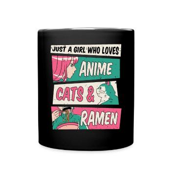 Nur ein Mädchen, das Anime Cats Ramen Otaku Hausti - Tasse einfarbig - Schwarz - Vorne