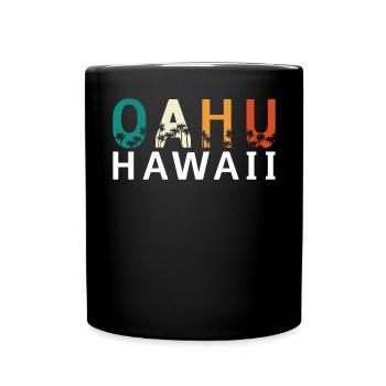 Oahu Hawaii Beach Palmen surfen Retro - Tasse einfarbig - Schwarz - Vorne