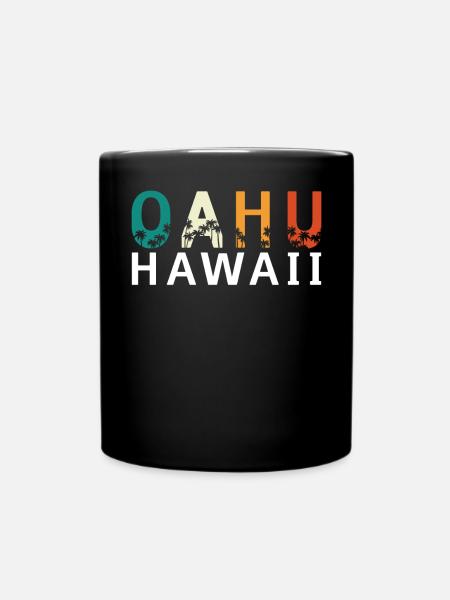 Oahu Hawaii Beach Palmen surfen Retro - Tasse einfarbig - Schwarz