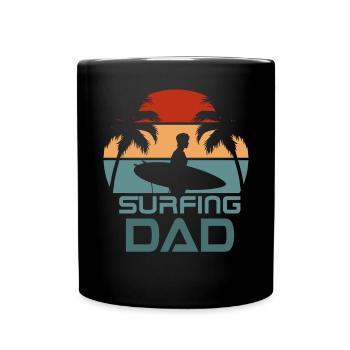Surfing Dad Vintage Sunset Beach Palm Tree Surf - Tasse einfarbig - Schwarz - Vorne