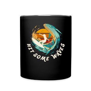 Schlagen Sie einige Wellen Retro Sunset Surfen Sur - Tasse einfarbig - Schwarz - Vorne