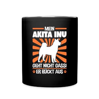 Akita Inu Gassi gehen japanischer Spitz - Tasse einfarbig - Schwarz - Vorne