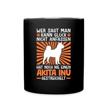 Akita Inu Glück anfassen japanischer Spitz - Tasse einfarbig - Schwarz - Vorne