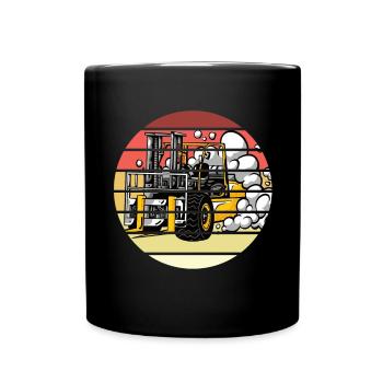 Retro Gabelstapler Fahrer Sonnenuntergang Lager - Tasse einfarbig - Schwarz - Vorne