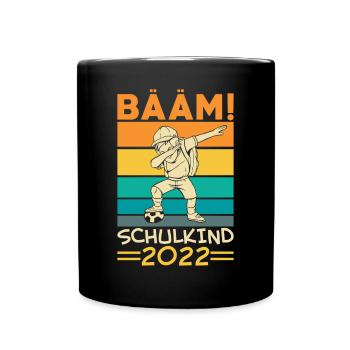 Bääm Schulkind 2022 Fußball - Tasse einfarbig - Schwarz - Vorne